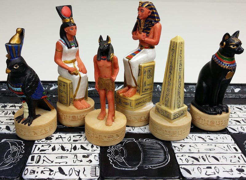 HPL Egyptian Anubis Buff and Gold Set of Chess Men Pieces - NO Board - Image 1